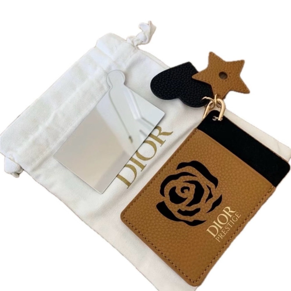 Dior -  Prestige Tan Card Holder With Mirror And Charms